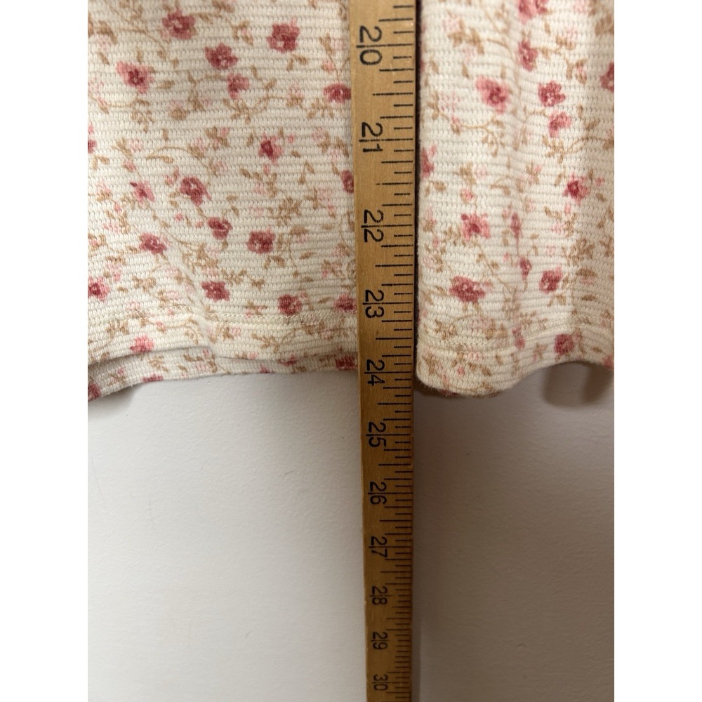 L.L. Bean Women's Cream Floral Thermal Button Henley Top Shirt Size Large - Picture 8 of 8
